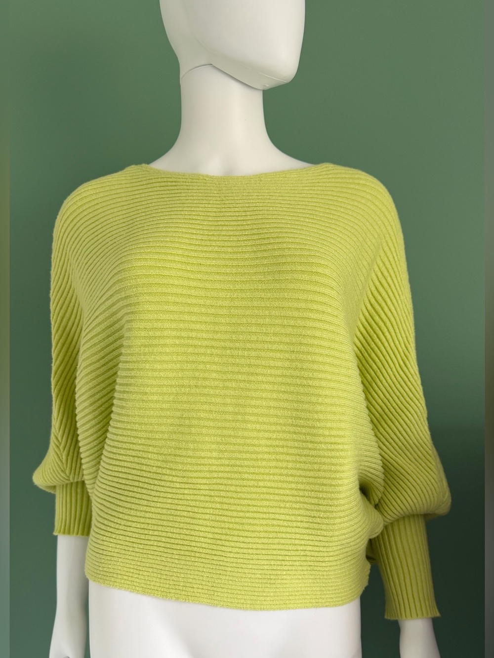 Pink Rose Lime Green Ribbed Dolman Sleeve Sweater